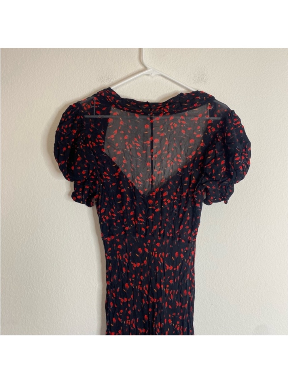 NWT Rat and Boa Black and Red Magnolia Puff Sleeve Sheer Slit Maxi Dress